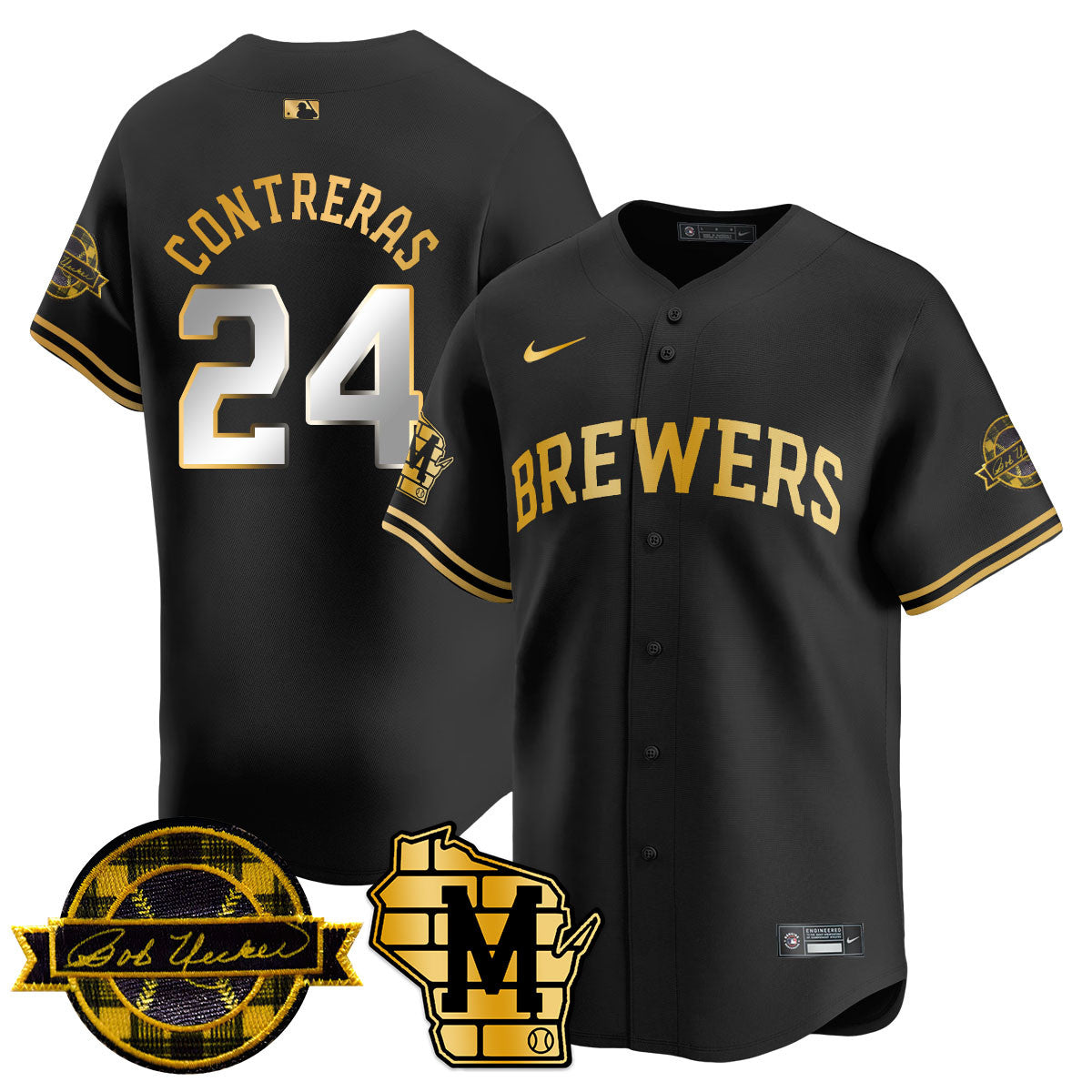 Men's Milwaukee Brewers 2025 Limited Gold Jersey - Bob Uecker Patch - All Stitched