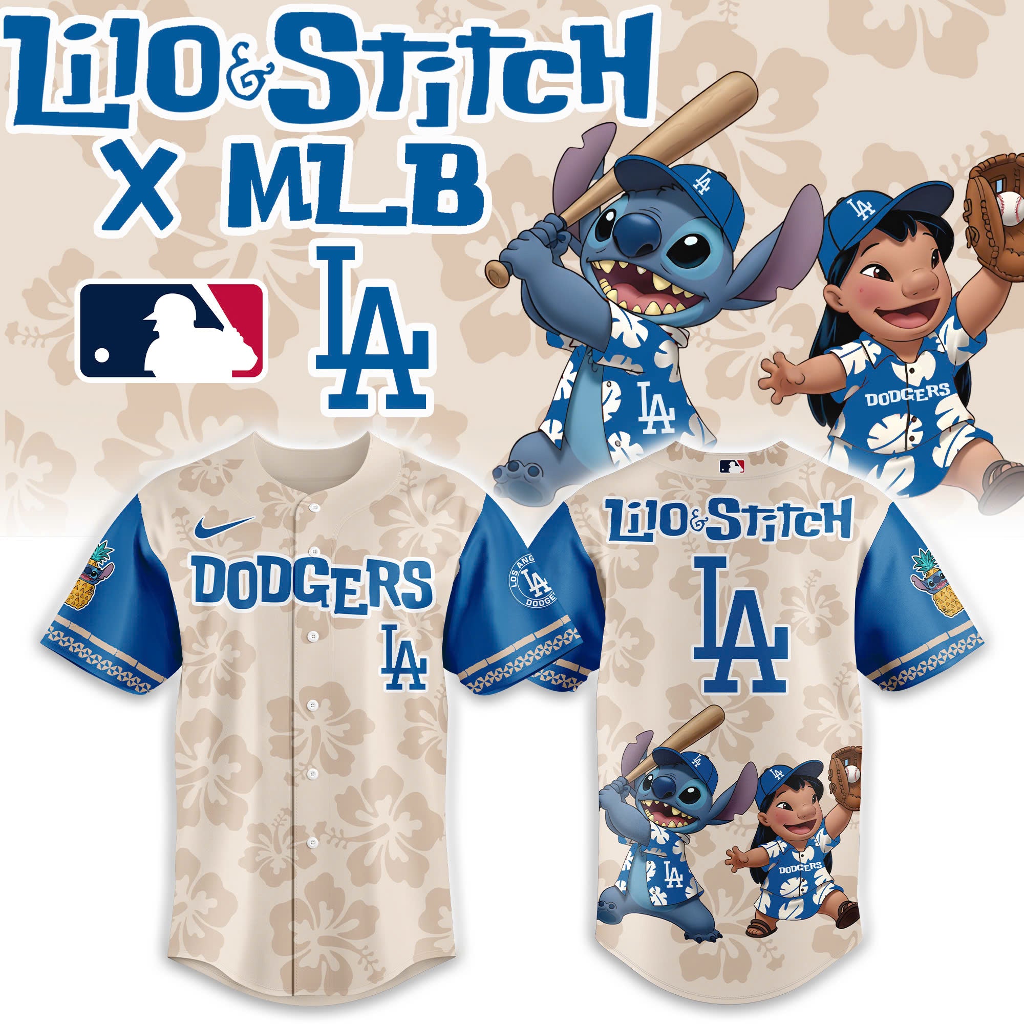 Los Angeles Dodgers Lilo & Stitch Baseball Jersey