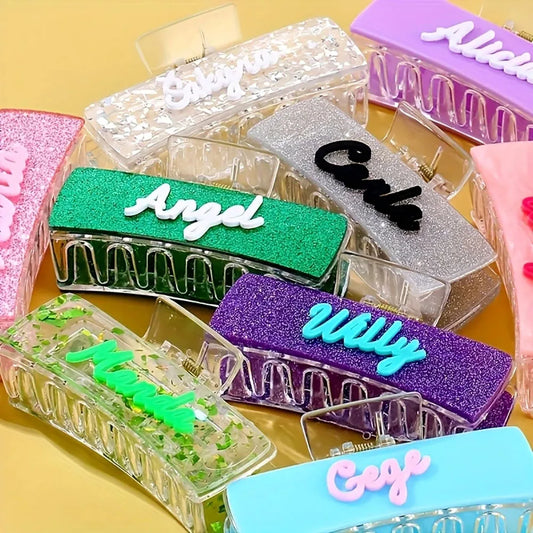 SolaBloom Custom Name Hair Claw Clip – Personalized Macaron Color Hair Accessories for Women, Summer Beach Cute Handmade Gift