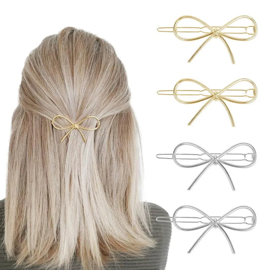 4Pcs Metal Bow Hairpins – Minimalist Chic Hair Clips, Simple Stylish Hair Accessories Gift for Women & Girls