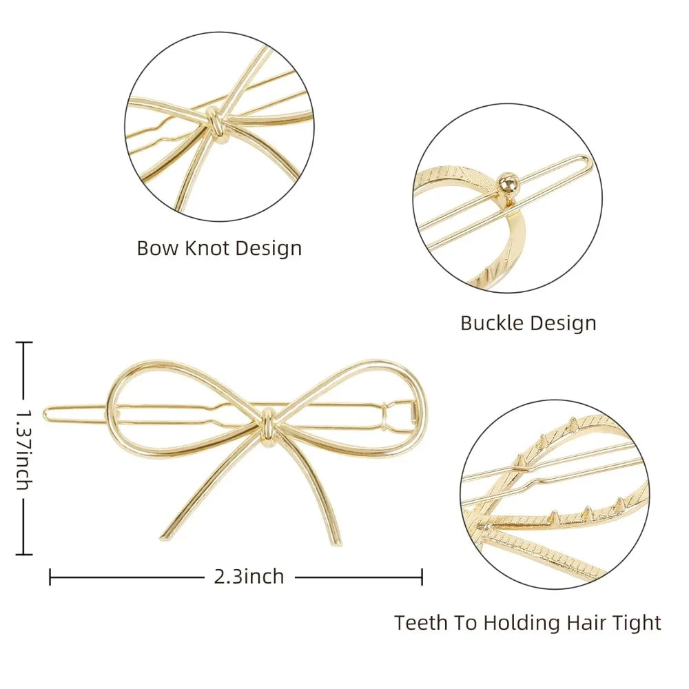 4Pcs Metal Bow Hairpins – Minimalist Chic Hair Clips, Simple Stylish Hair Accessories Gift for Women & Girls