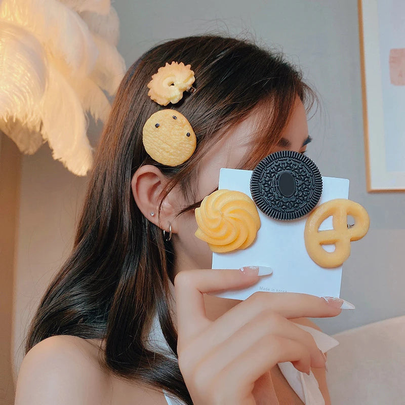 New Creative Cute Biscuit Hairpin for Girls – Simple Side Top Hair Clip, Fashion Hair Ornament, Stylish Hair Accessories