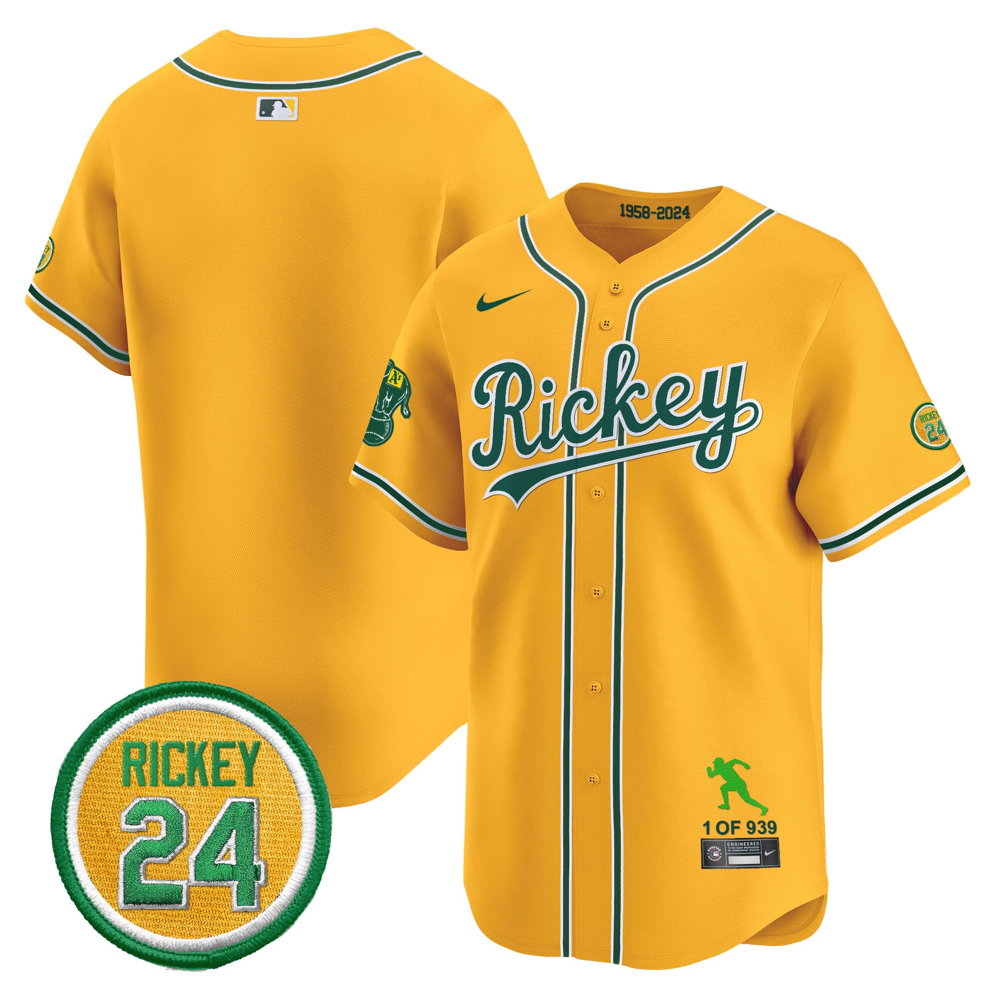 Men's Oakland Athletics Rickey Tribute style Vapor Premier Limited Jersey - All Stitched