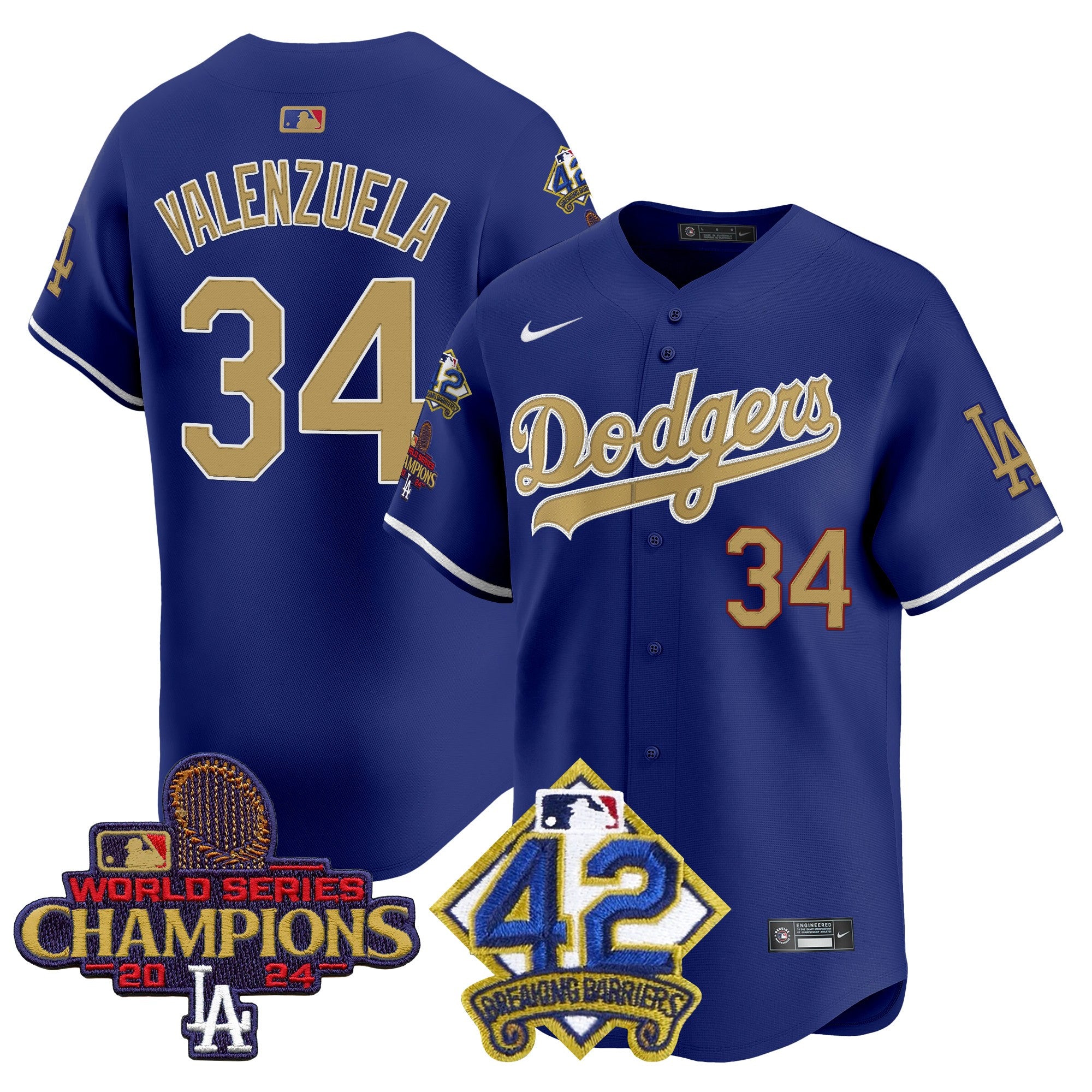 Men's Dodgers 2024 World Series Champions & Jackie Robinson Patch Vapor Premier Limited Jersey - All Stitched
