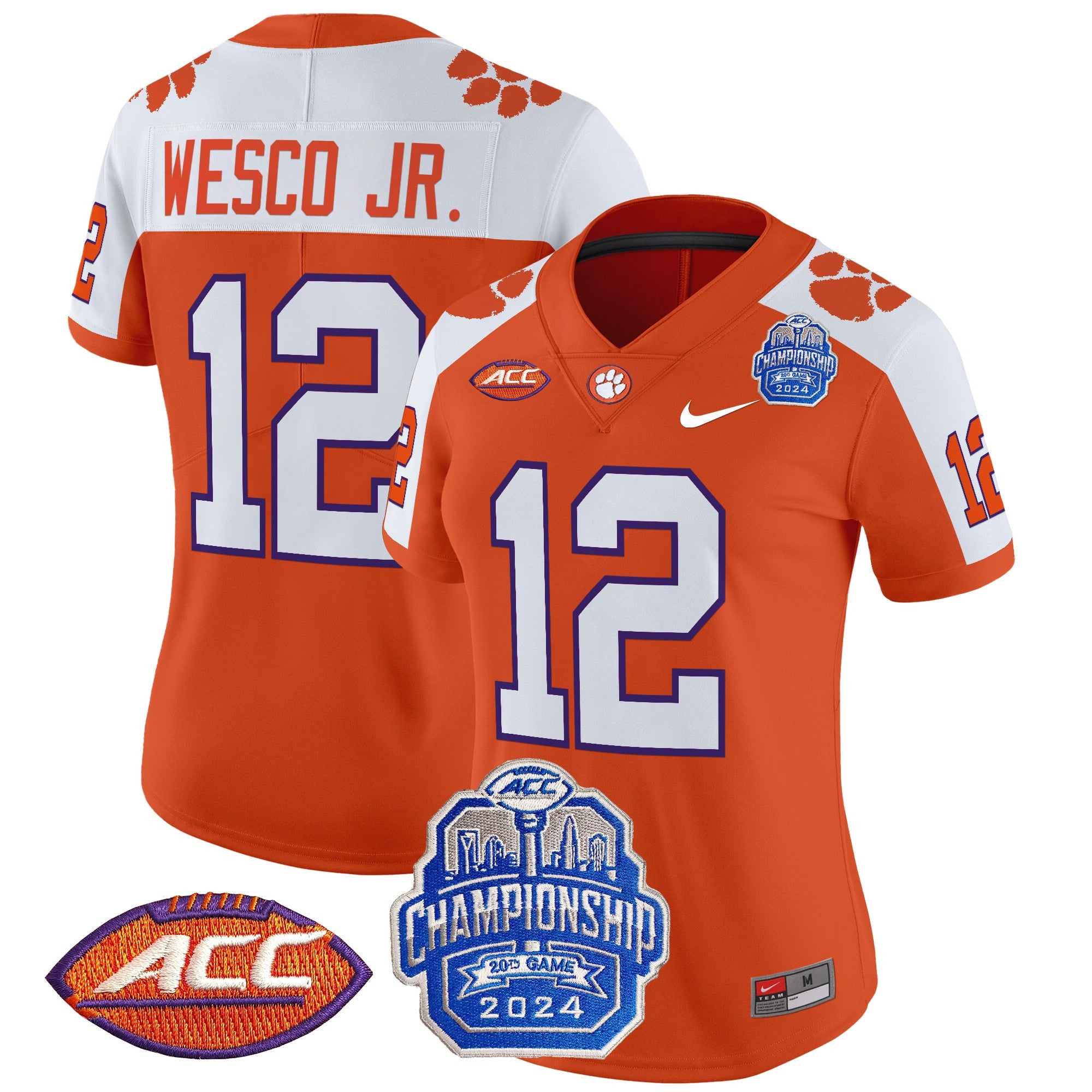 Women's Clemson Tigers 2024 ACC Championship Patch Vapor Limited Jersey - All Stitched