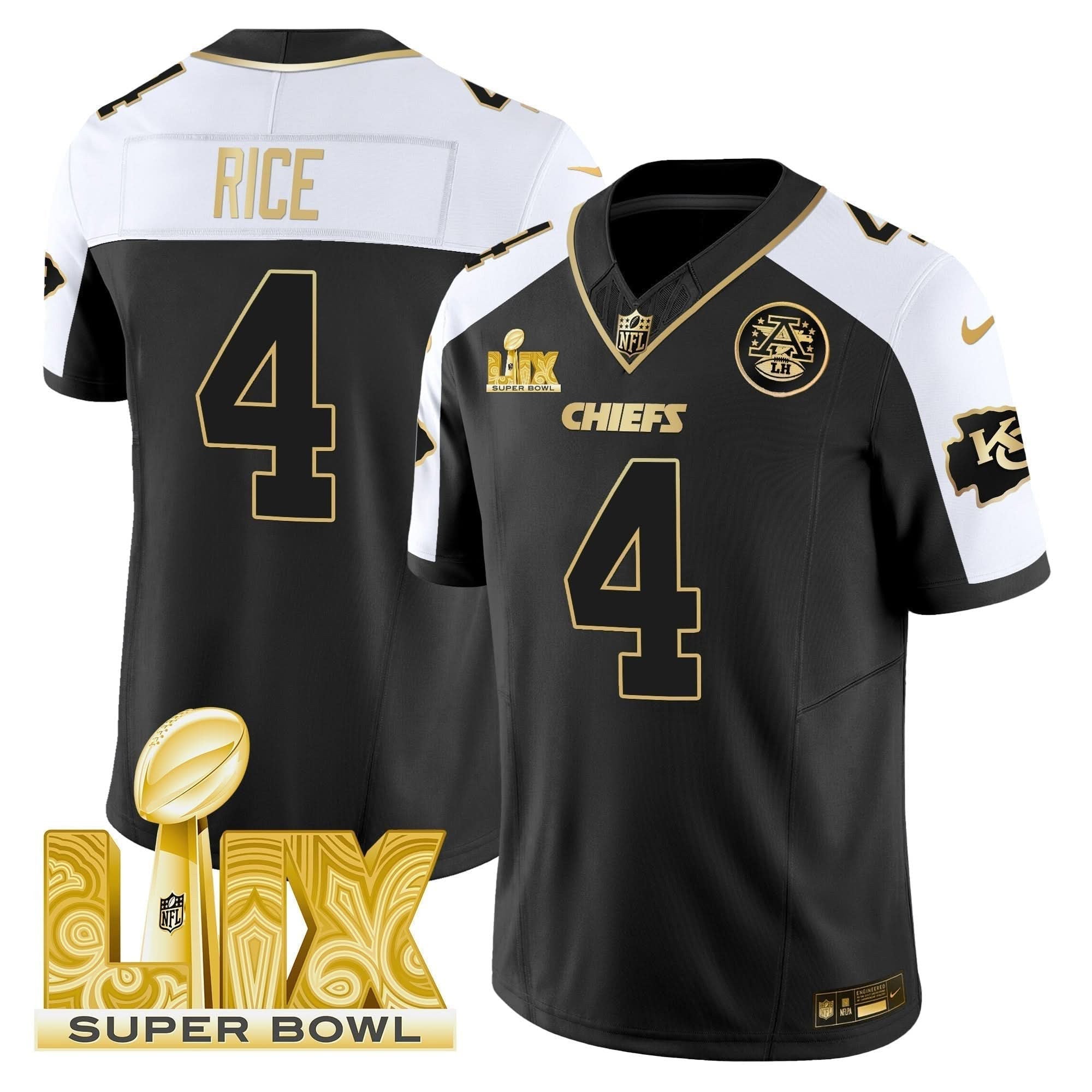 Chiefs Super Bowl LIX Patch Gold Vapor Limited Jersey - All Stitched