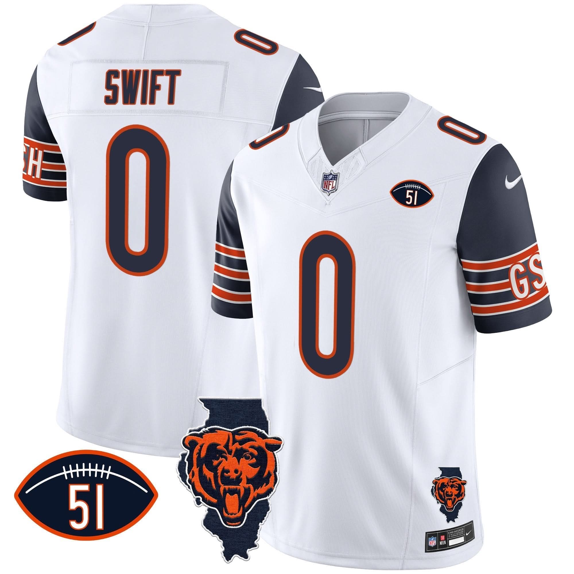 Bears Illinois Patch Vapor Jersey - All Stitched
